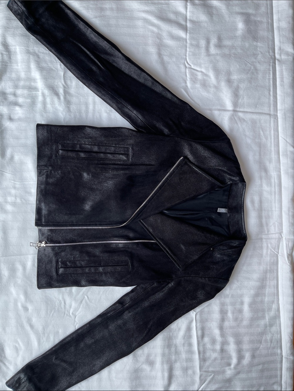 Faith Connexion Black Leather Moto Jacket with Silver Zipper